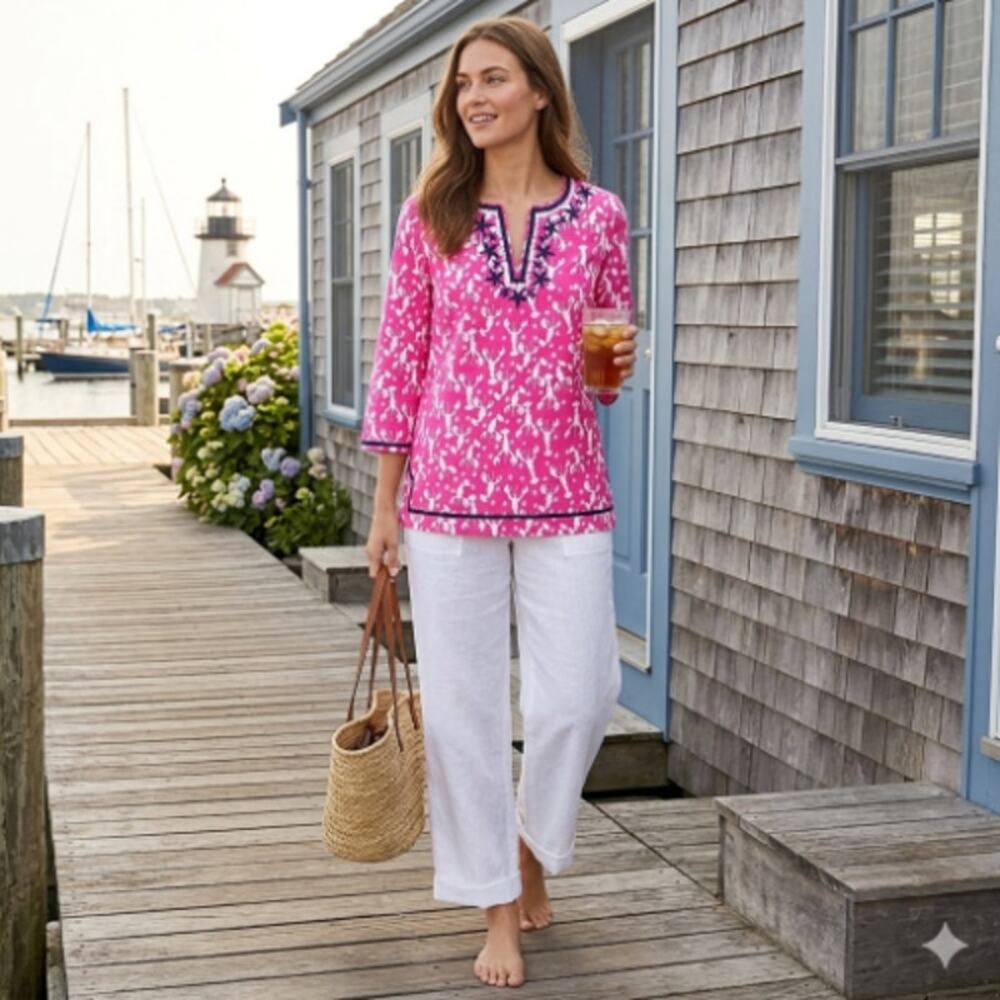 TALBOTS Pink Lobster Print Tunic Top XS NWT Coastal Preppy - Picture 11 of 11